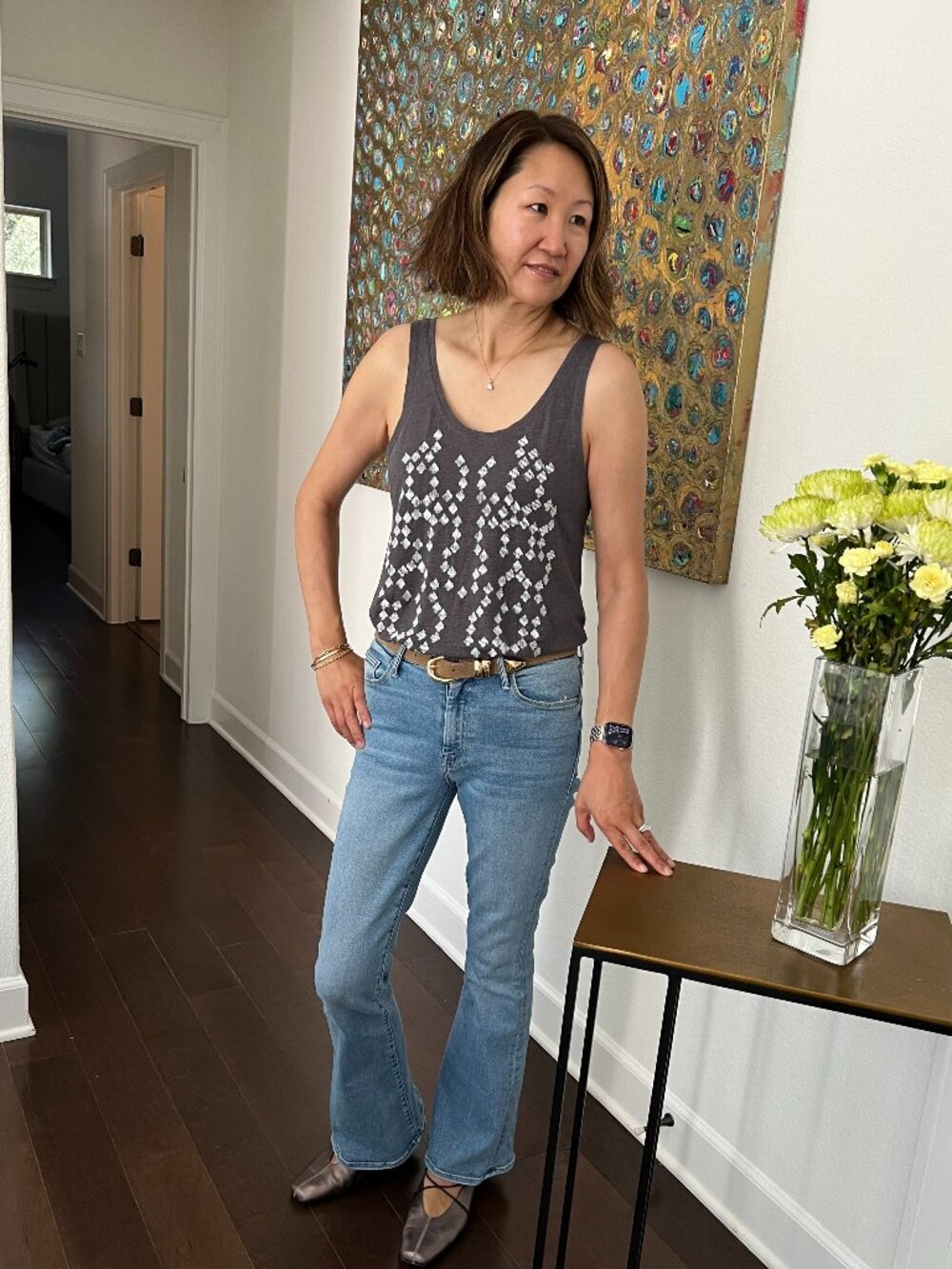 Rebecca Minkoff Embroidered Grey Tank